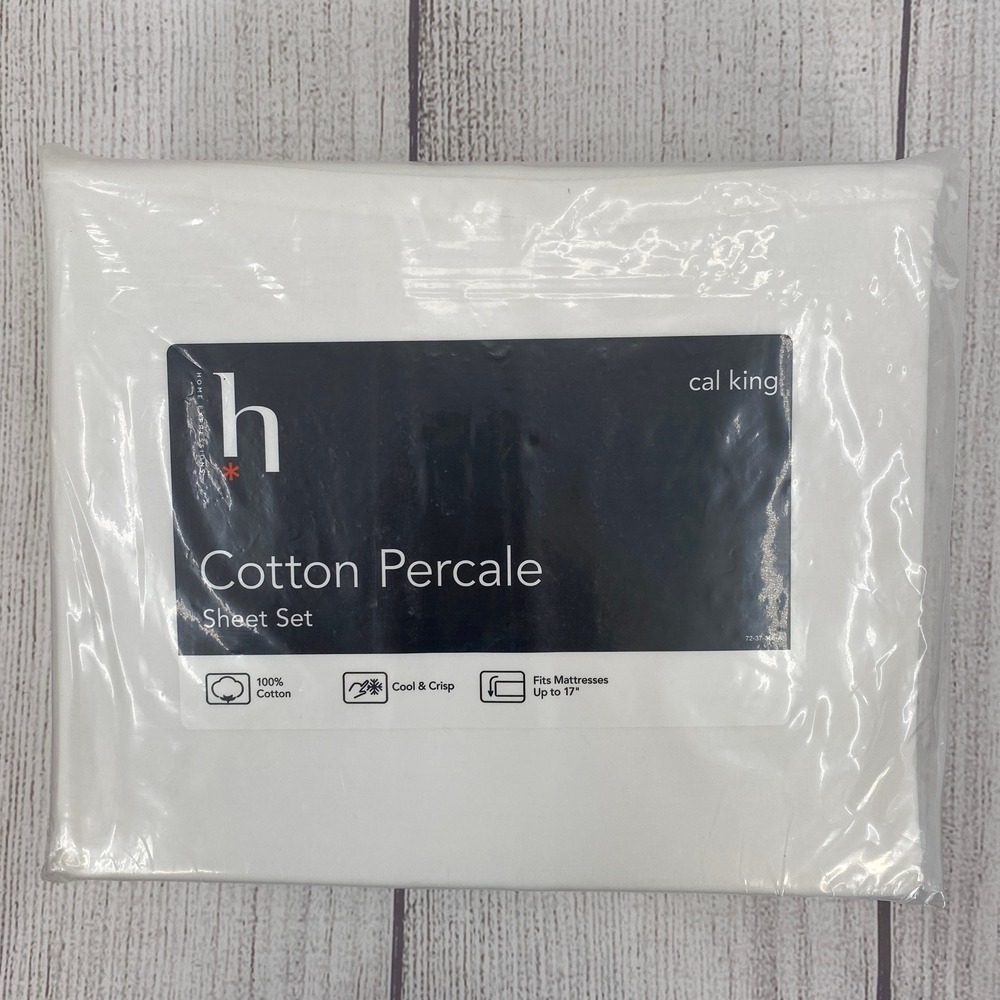 Home Expressions Sheet Set Cal King Bright White Cotton Percale Crisp Minimalist
